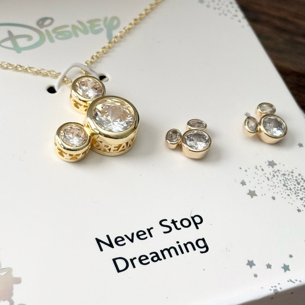 Disney Mickey Mouse Gold-Tone Necklace Pendant and Earrings Set - Picture 4 of 4